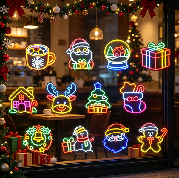 Letrero de neón LED acrílico navideño – Luz colgante de doble uso para decoración navideña, tiendas y dormitorios (Iluminación ambiental y publicidad)
